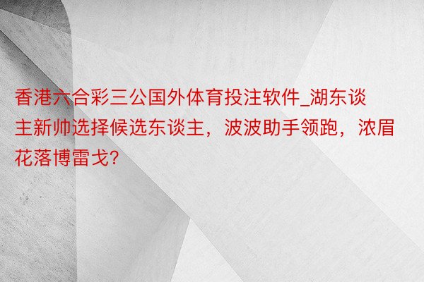 香港六合彩三公国外体育投注软件_湖东谈主新帅选择候选东谈主，波波助手领跑，浓眉花落博雷戈？